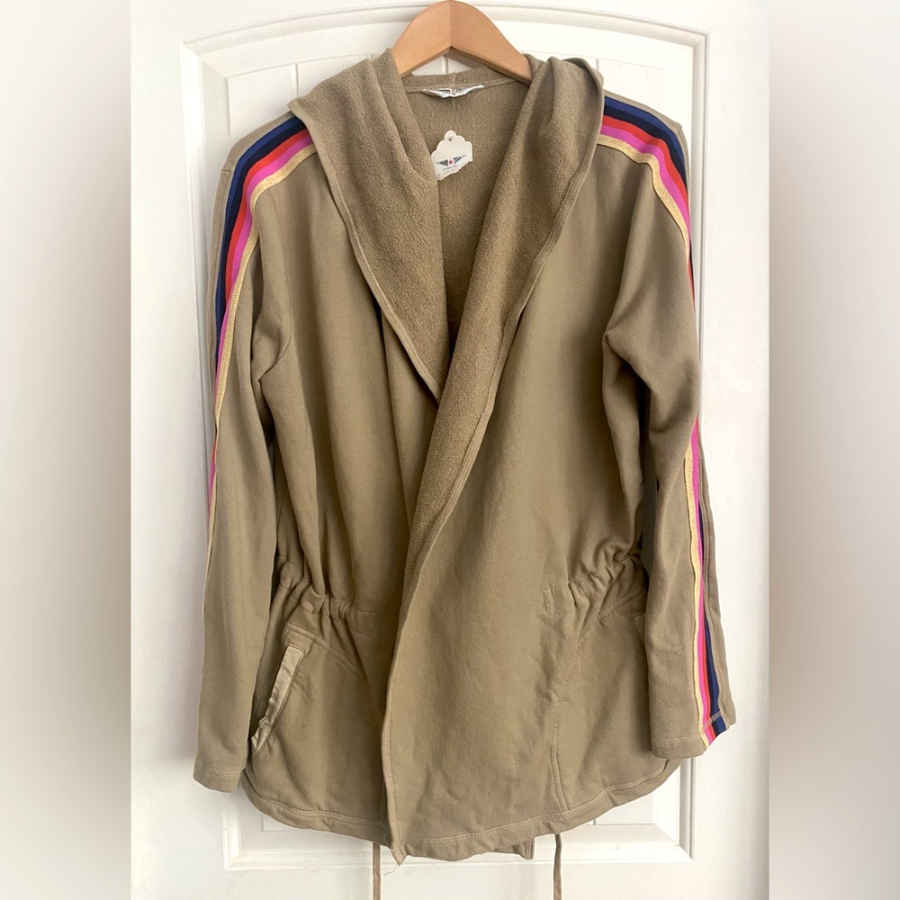Hard Tail Tan Hoodie with Multicolor Stripes